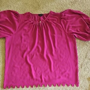 Ann Taylor Pink Puff Sleeve Ruffled Blouse
